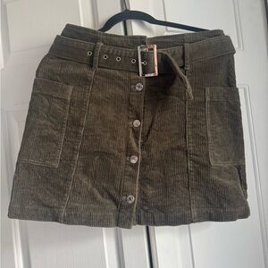 Topshop Khaki Corduroy Mini Skirt with Belt